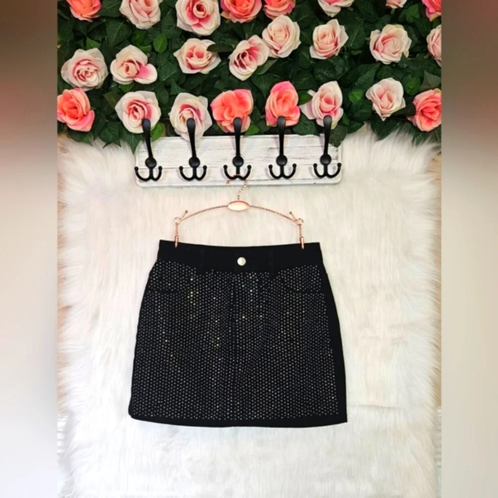 Forever 21 Classic Denim Sparkle Front Mini Skirt